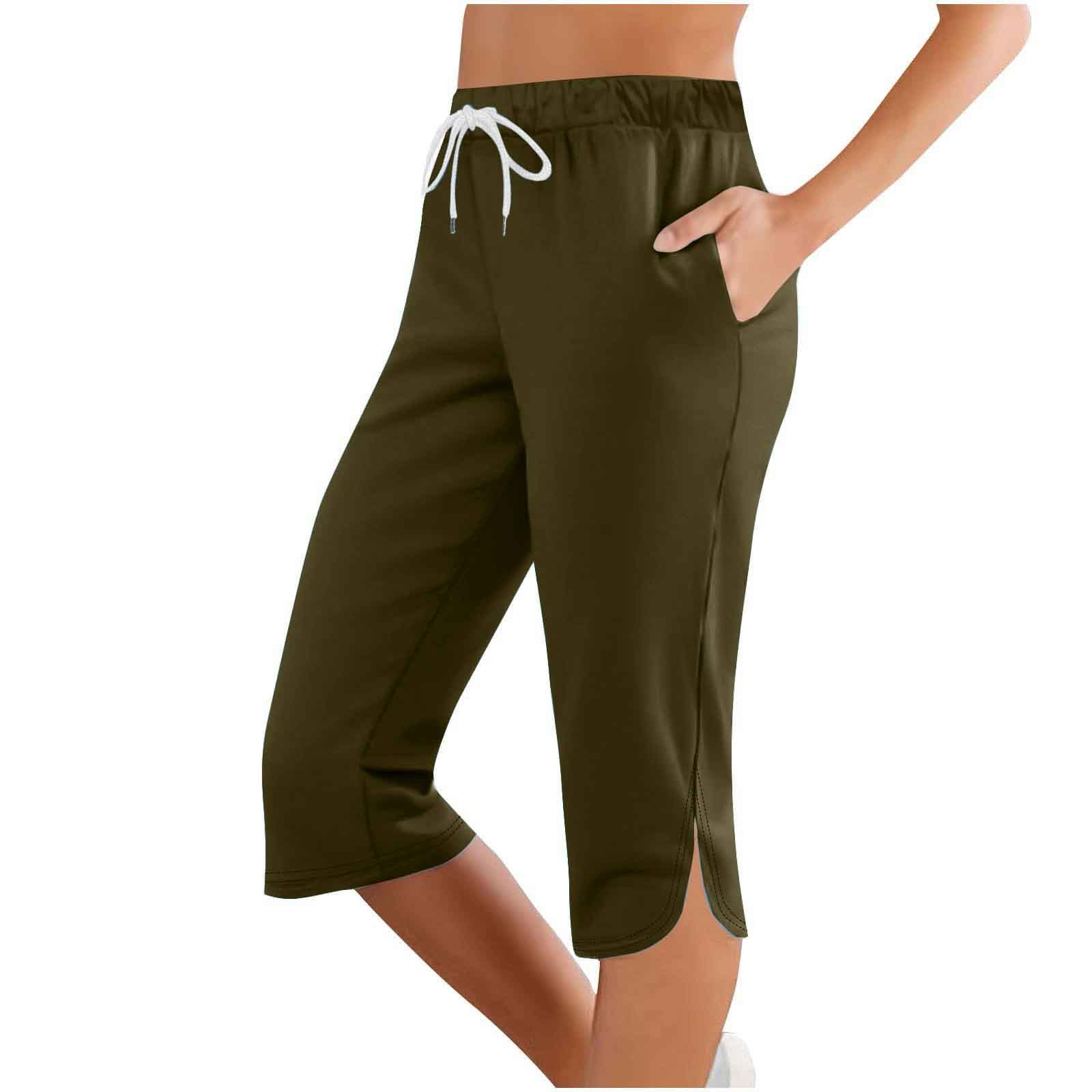 thumbnail image 2 of Pantalones capri de color liso y cintura media para niñas: pantalones informales elásticos y estilizantes, 2 of 5